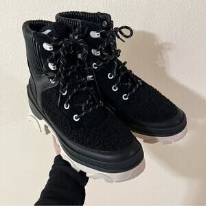 Sorel Brex Cozy Shearling Lace Waterproof Boot in Black Sea Salt NEW 8.5